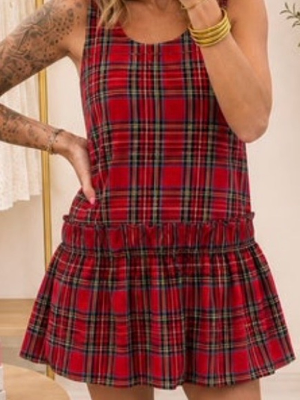 NWT red plaid entro dress sz S